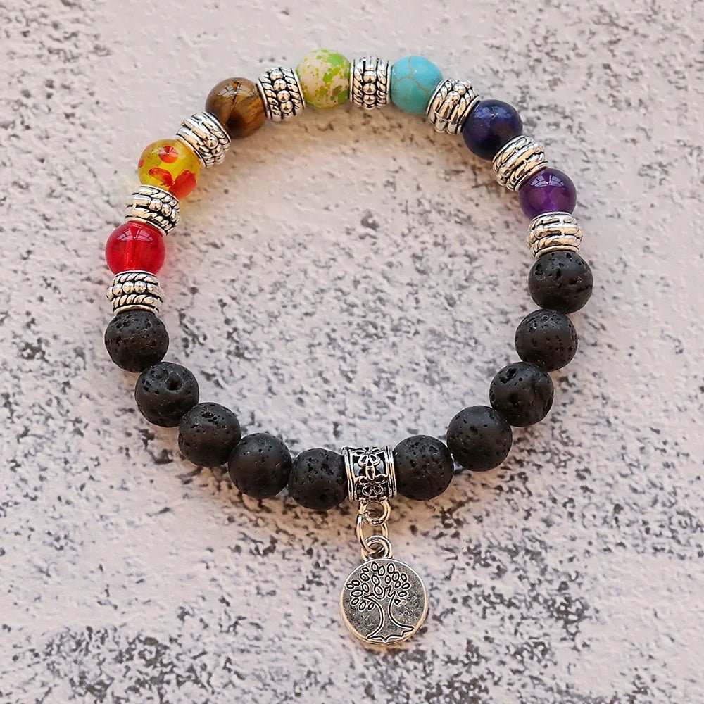 7 Chakra Healing Beaded Bracelet with Natural Lava Precious Stones [SELECTION]-ALOE WINGS STORE