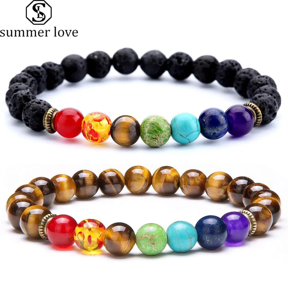 7 Chakra Healing Beaded Bracelet with Natural Lava Precious Stones [SELECTION]-ALOE WINGS STORE