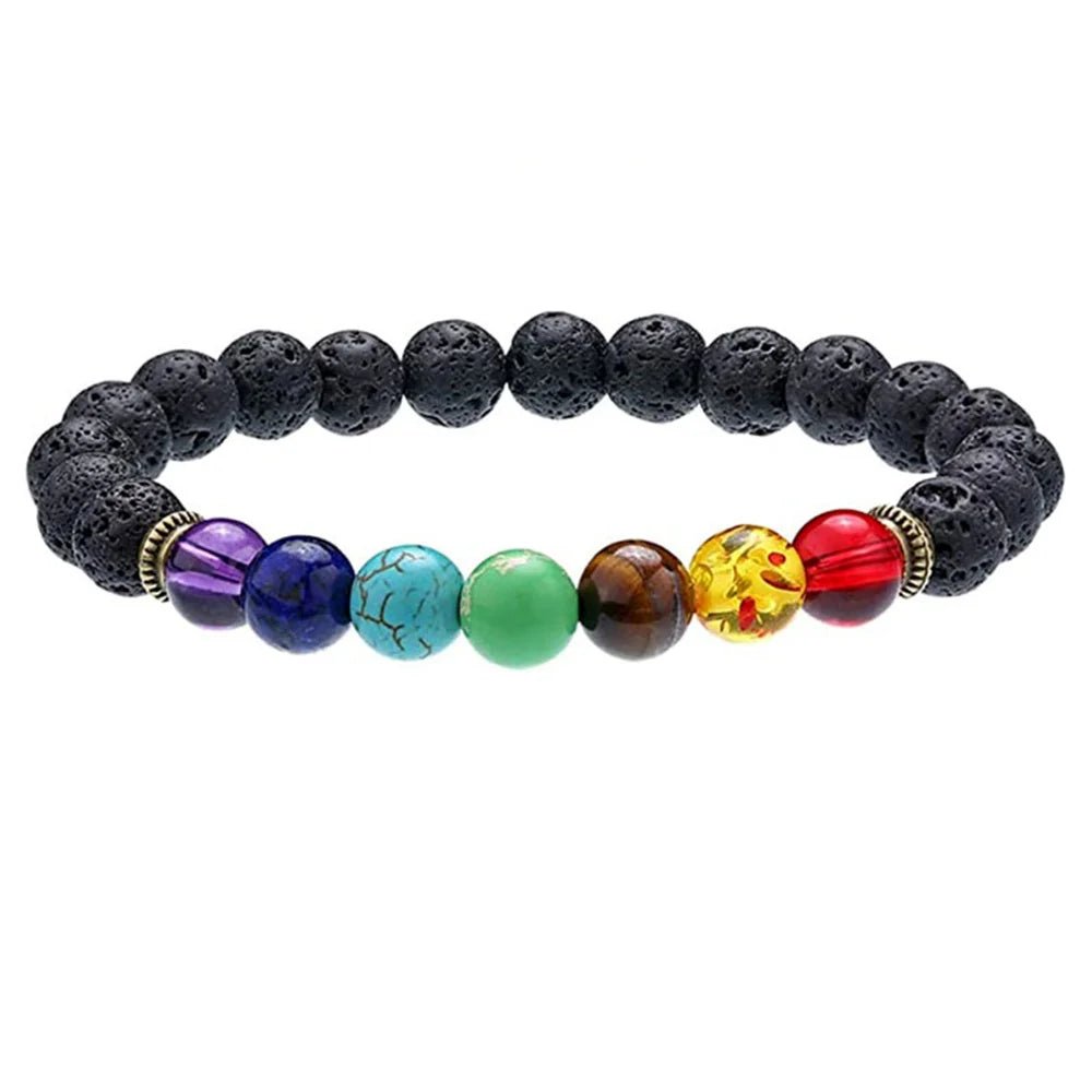 7 Chakra Healing Beaded Bracelet with Natural Lava Precious Stones [SELECTION]-ALOE WINGS STORE