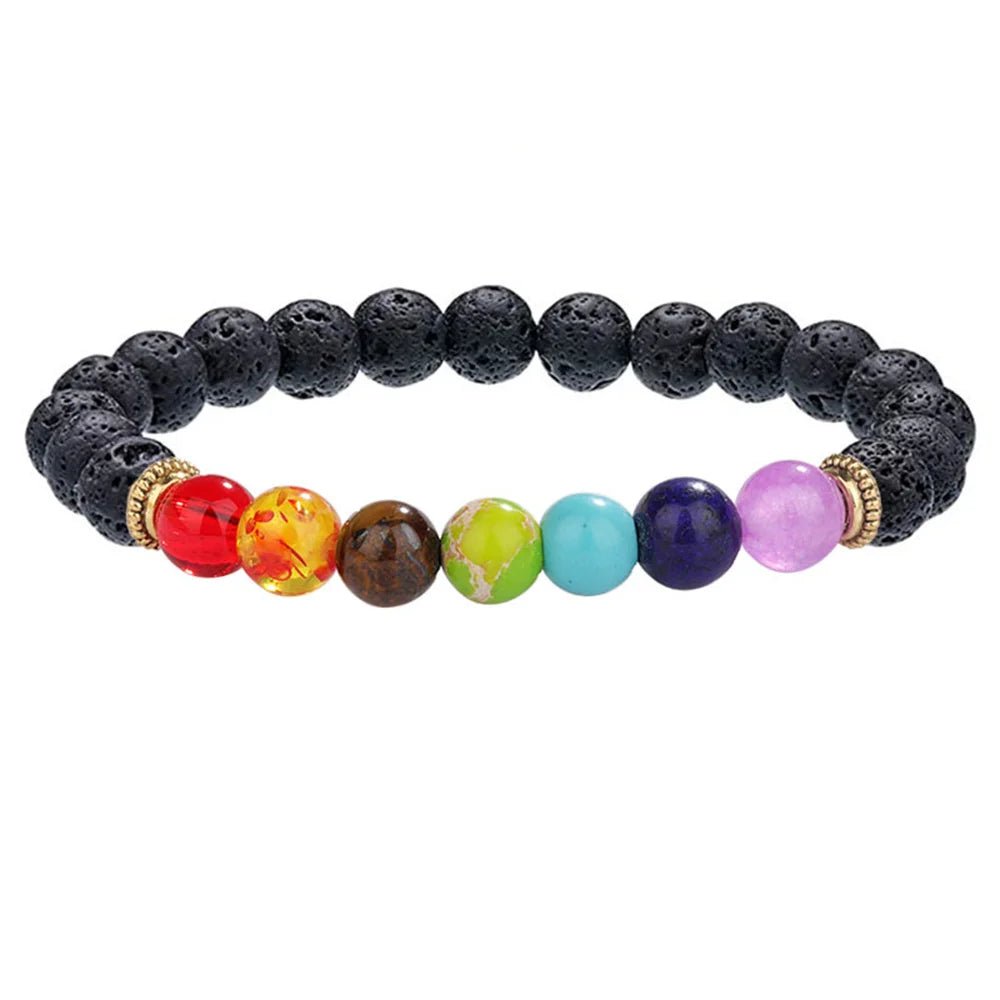 7 Chakra Healing Beaded Bracelet with Natural Lava Precious Stones [SELECTION]-ALOE WINGS STORE