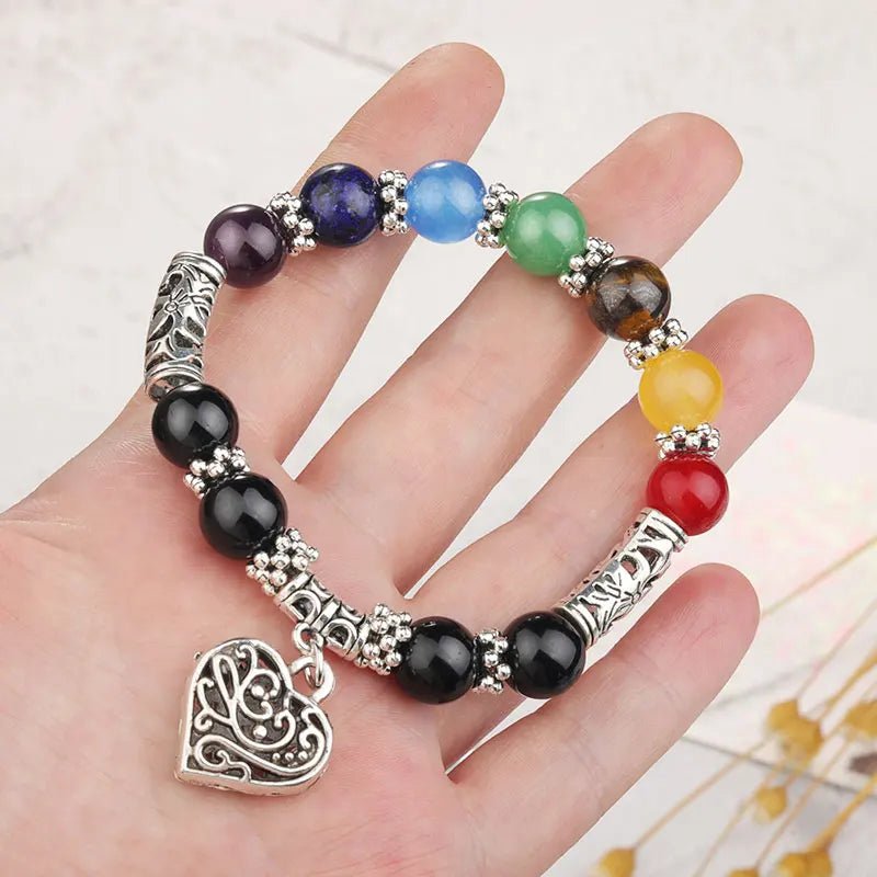 7 Chakra Healing Beaded Bracelet with Natural Lava Precious Stones [SELECTION] - ALOE WINGS STORE