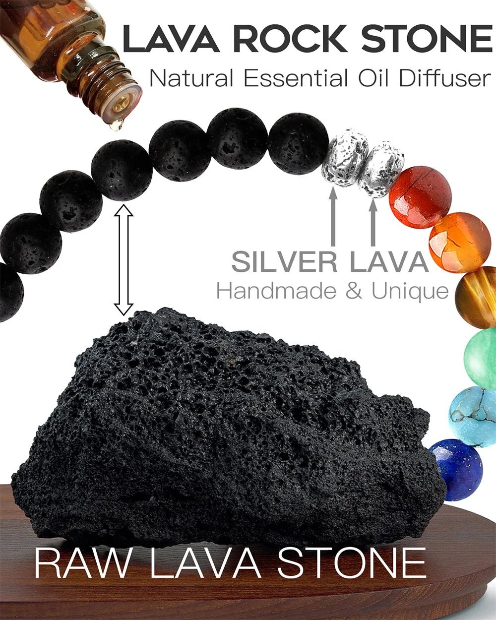 7 Chakra Healing Beaded Bracelet with Natural Lava Precious Stones [SELECTION]-ALOE WINGS STORE