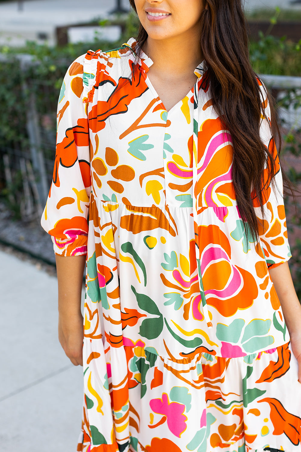 Orange Floral Split V-Neck Tiered Maxi Dress - ALOE WINGS STORE