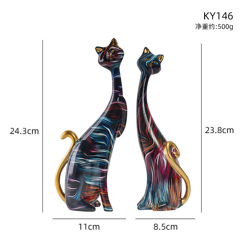 European Style Oil Painting Couple Cat Ornaments For Display Stand - ALOE WINGS STORE