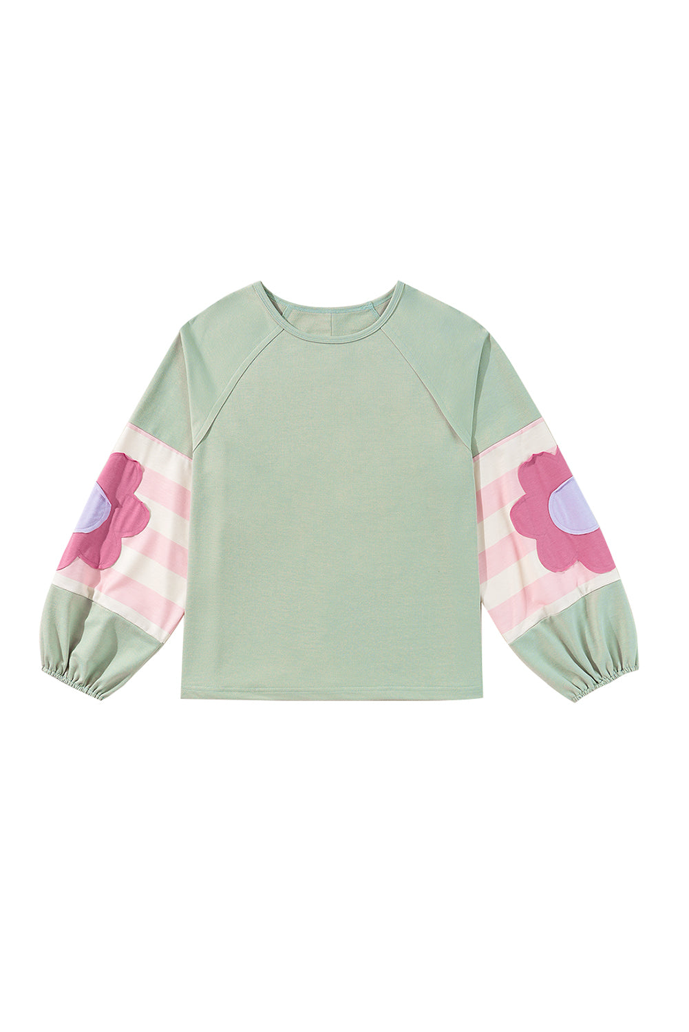 Smoke Green Floral Patchwork Raglan Sleeve Oversized Top with Exposed Seams - ALOE WINGS STORE