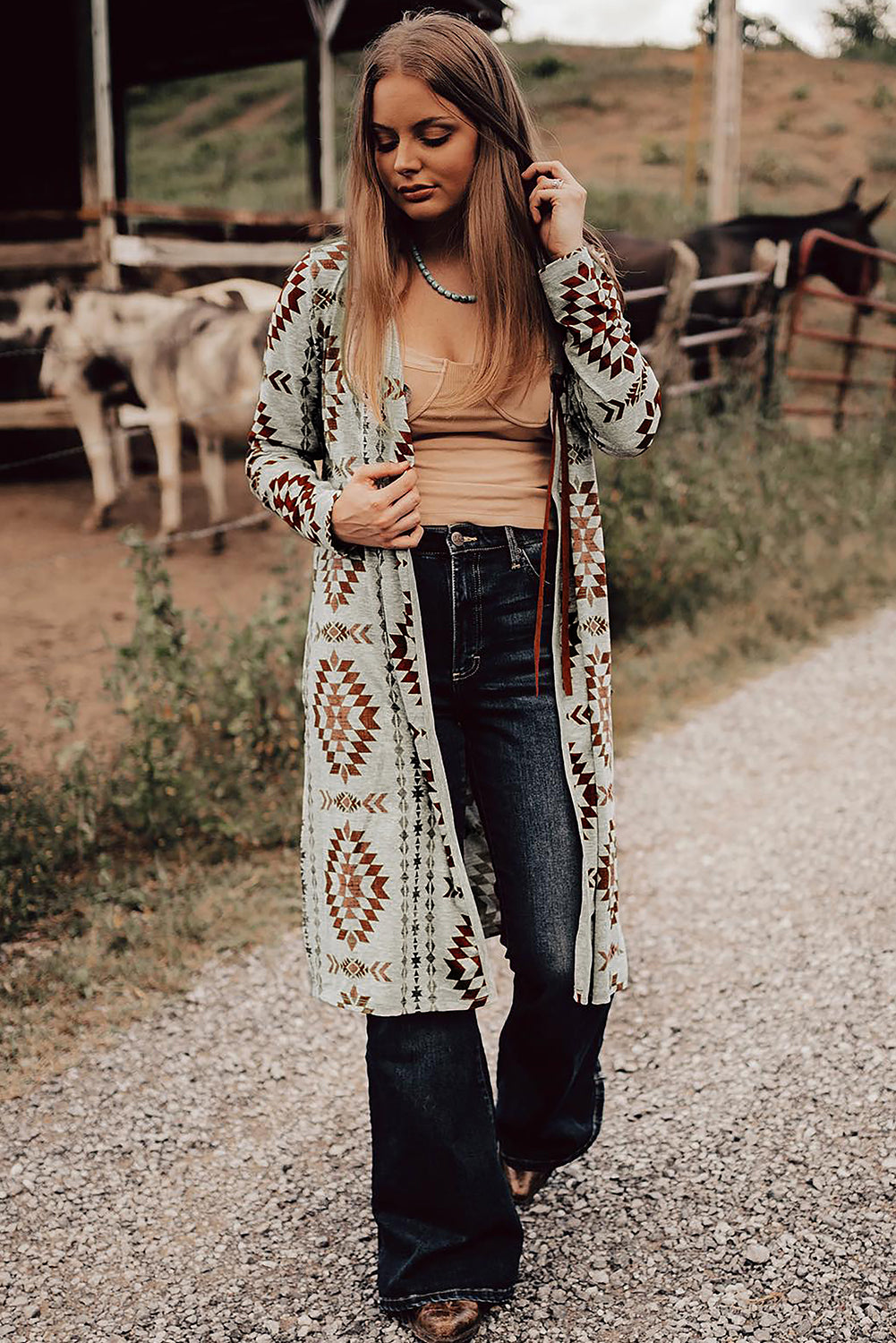 Cozy Western-Style Cardigan with Aztec Pattern - ALOE WINGS STORE