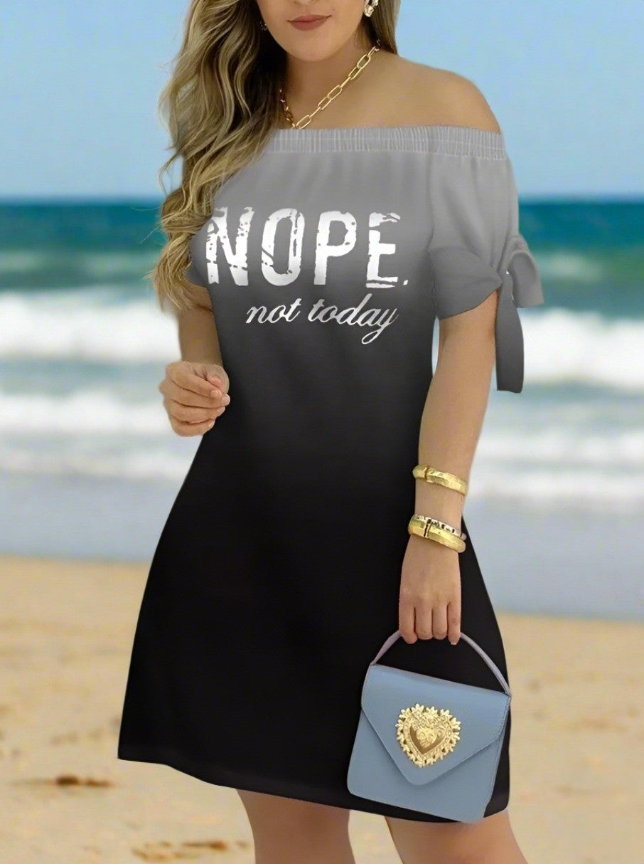 Women's Off-Shoulder Mini Dress – Casual Summer Short Sleeve Dress with Bow Detail | Elegant Relaxed Fit Party Outfit (Sizes up to 3XL)