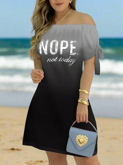 Women's Off-Shoulder Mini Dress – Casual Summer Short Sleeve Dress with Bow Detail | Elegant Relaxed Fit Party Outfit (Sizes up to 3XL)