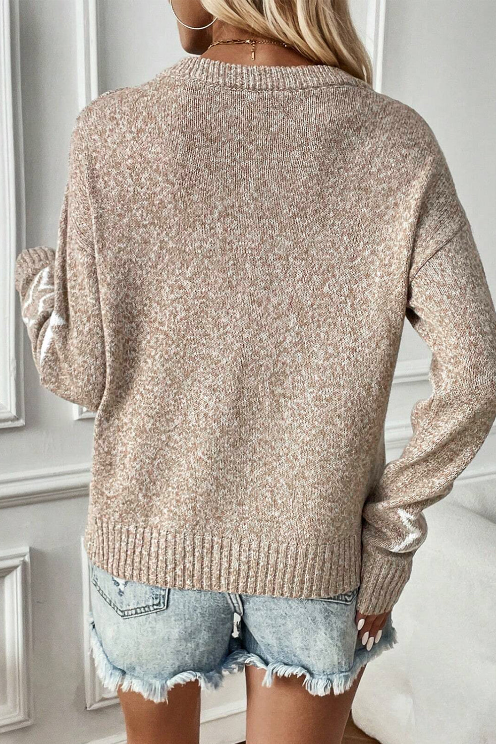 Khaki Stardust Drop Shoulder Sweater - ALOE WINGS STORE