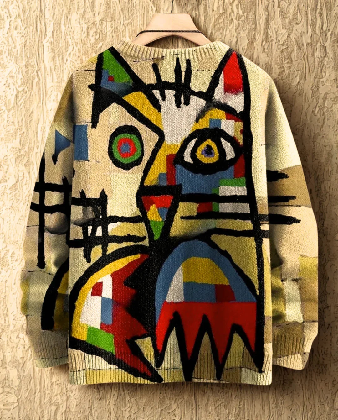 Abstract Cubist Cat Face 3D Printed Sweater - Artistic Unisex Knit Pullover for Fall & Winter
Image 5 (Yellow/gold cat pattern)
