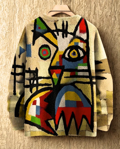 Abstract Cubist Cat Face 3D Printed Sweater - Artistic Unisex Knit Pullover for Fall & Winter
Image 5 (Yellow/gold cat pattern)