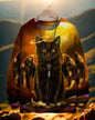 Black cat with angel wings and a halo on a fiery sunset 3D sweater