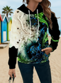 Front view of blue abstract 3D print hoodie for women