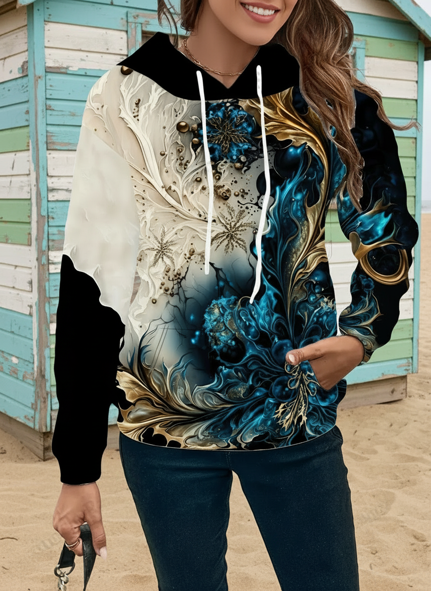 Back view of blue white abstract 3D print hoodie