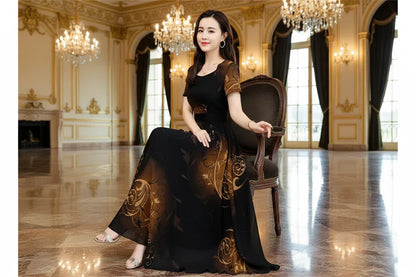 Macro shot of high-resolution floral print with stitched splicing on polyester fabric — colour fast, soft, and wrinkle-resistant.