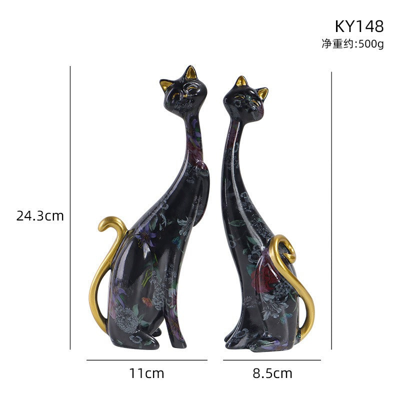 European Style Oil Painting Couple Cat Ornaments For Display Stand - ALOE WINGS STORE