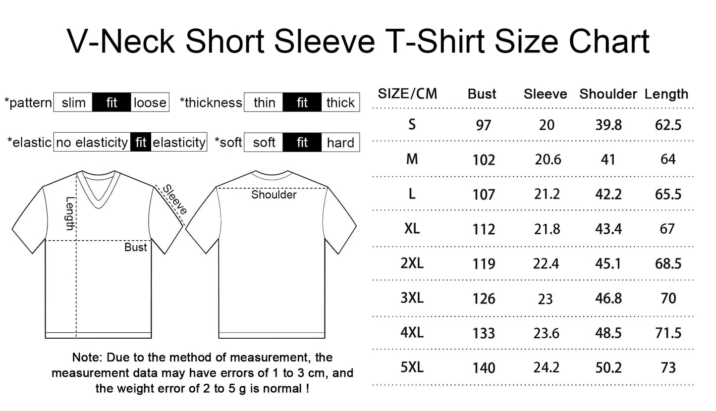  Product information chart showing short sleeve t-shirt size measurements.