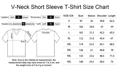  Product information chart showing short sleeve t-shirt size measurements.