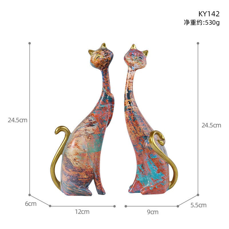 European Style Oil Painting Couple Cat Ornaments For Display Stand - ALOE WINGS STORE