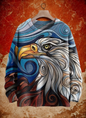 Bold eagle head 3D printed sweater – geometric pattern, unisex casual pullover for winter and spring