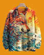 Colorful hoodie with a wolf design on an orange background