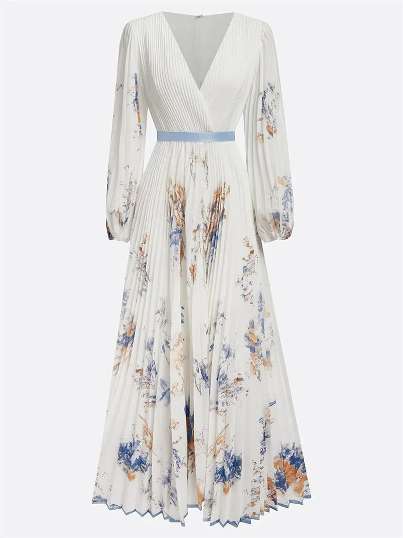 Floral dress with long sleeves on a white background