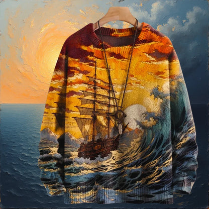 Haunted Ship at Sunset 3D Print Halloween Sweater – Gothic Autumn Style