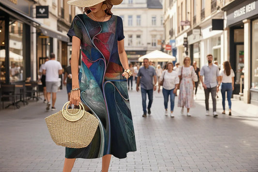 Artistic A-Line Dress – Glossy Abstract Design