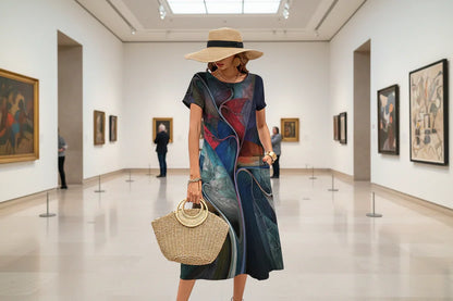 Artistic A-Line Dress – Glossy Abstract Design