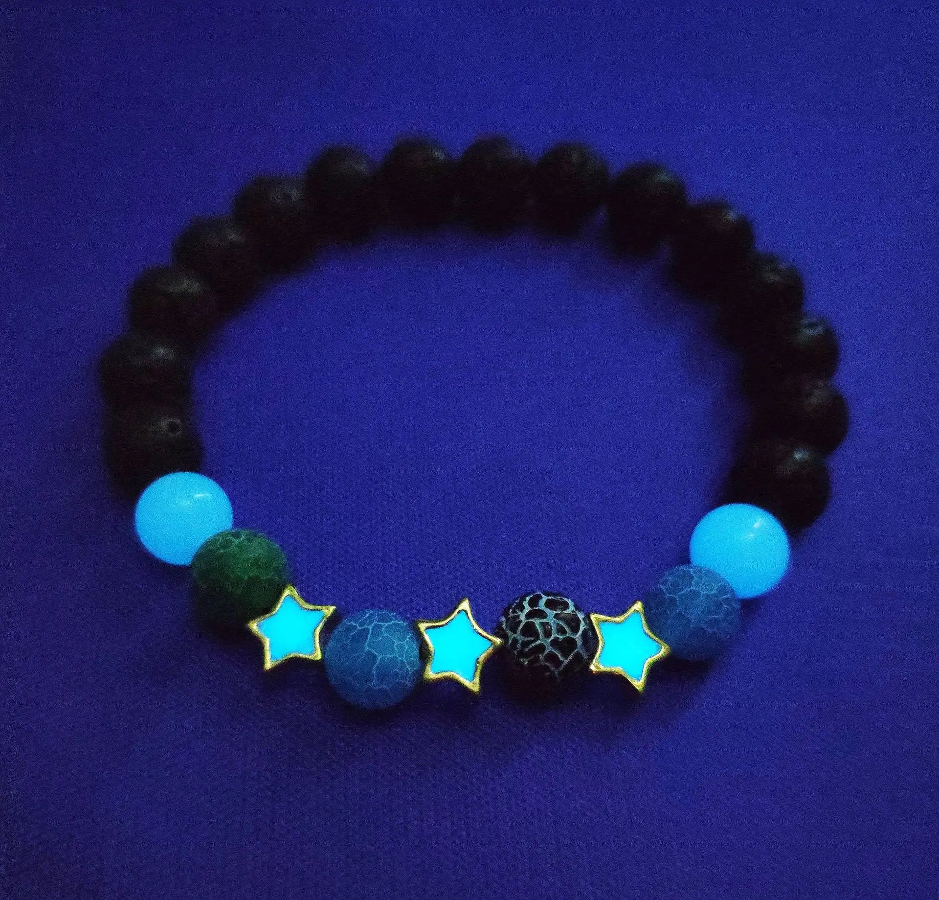 Luminous 'Glow In The Dark' Night Sky and Other Patterns Natural Volcanic Stone Bracelets SELECTION - ALOE WINGS STORE