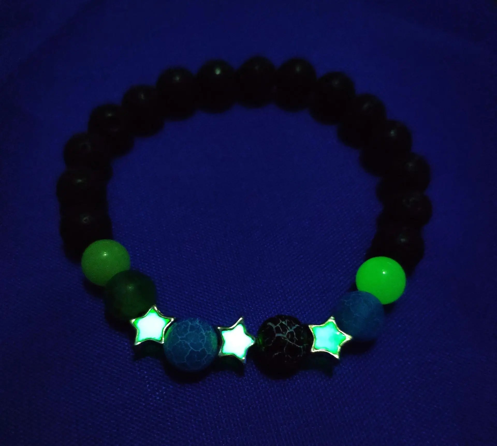 Luminous 'Glow In The Dark' Night Sky and Other Patterns Natural Volcanic Stone Bracelets SELECTION - ALOE WINGS STORE