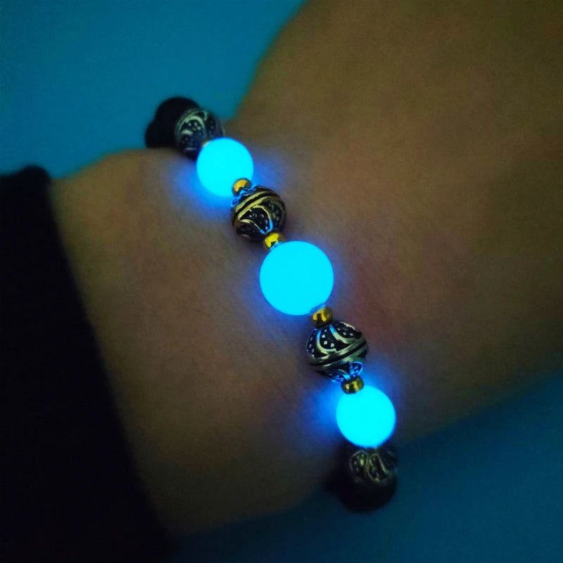 Luminous 'Glow In The Dark' Night Sky and Other Patterns Natural Volcanic Stone Bracelets SELECTION - ALOE WINGS STORE