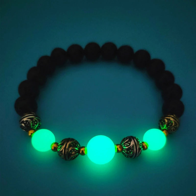 Luminous 'Glow In The Dark' Night Sky and Other Patterns Natural Volcanic Stone Bracelets SELECTION - ALOE WINGS STORE