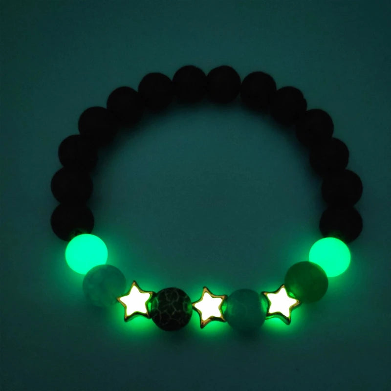 Luminous 'Glow In The Dark' Night Sky and Other Patterns Natural Volcanic Stone Bracelets SELECTION-ALOE WINGS STORE