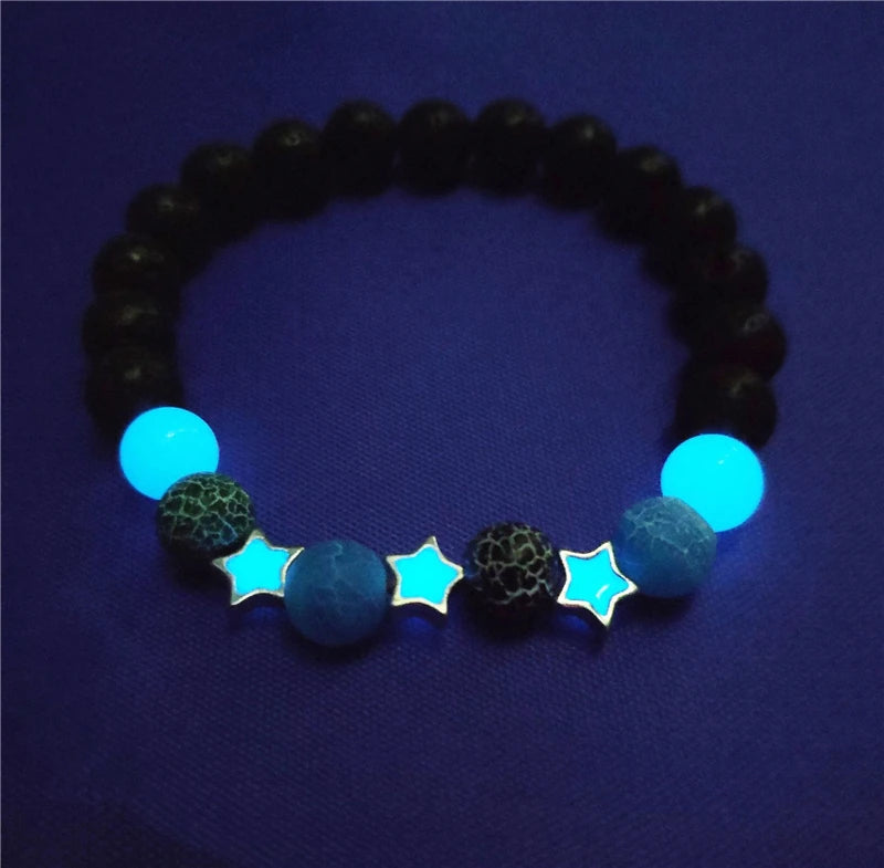 Luminous 'Glow In The Dark' Night Sky and Other Patterns Natural Volcanic Stone Bracelets SELECTION-ALOE WINGS STORE