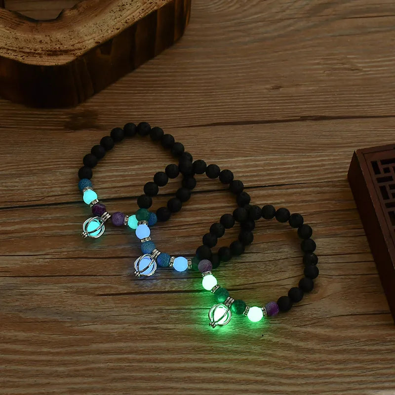 Luminous 'Glow In The Dark' Night Sky and Other Patterns Natural Volcanic Stone Bracelets SELECTION-ALOE WINGS STORE