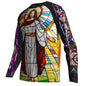Religious Cycling Jersey – Stained Glass Jesus & Virgin Mary Long Sleeve MTB Bike Shirt for Men & Women | Breathable, Quick-Dry, Unisex Church Wear for Mountain Biking & Road Cycling