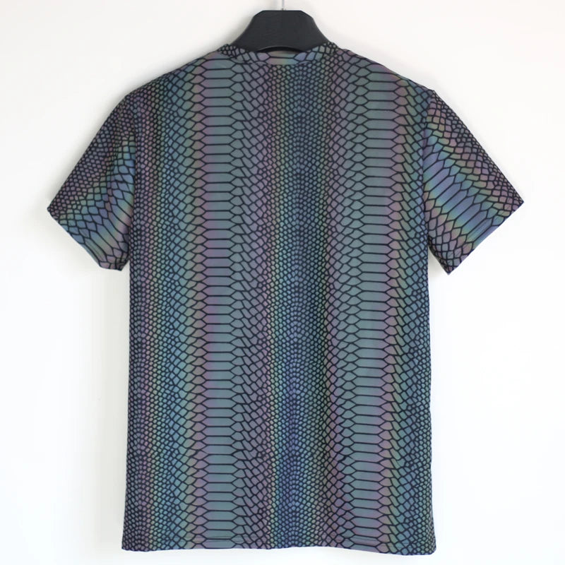 Reflective Snake Print T-Shirt – Glow-in-the-Dark Rainbow Colour Streetwear for Night Visibility