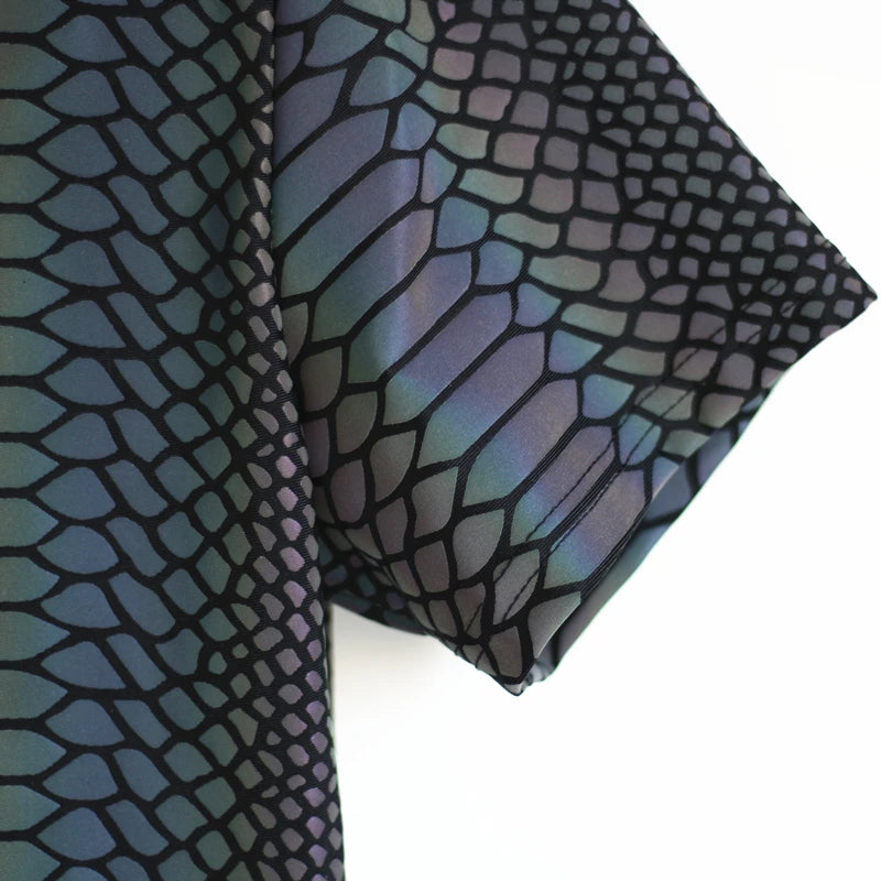 Reflective Snake Print T-Shirt – Glow-in-the-Dark Rainbow Colour Streetwear for Night Visibility