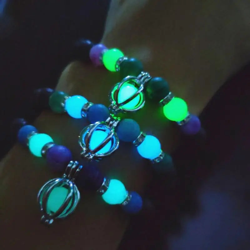 Luminous 'Glow In The Dark' Night Sky and Other Patterns Natural Volcanic Stone Bracelets SELECTION-ALOE WINGS STORE