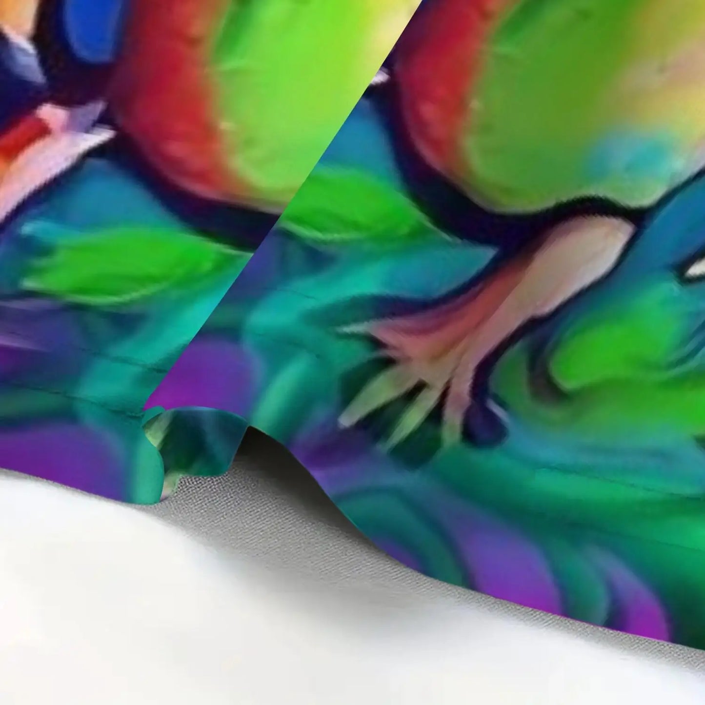  Close-up shows detailed rainbow-colored print and texture. 