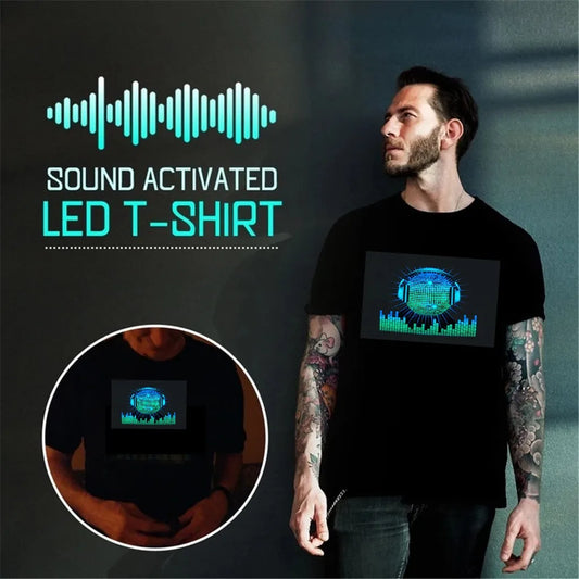 🤩Sound-Activated LED Party T-Shirt – Light-Up Short Sleeve Disco T-Shirt