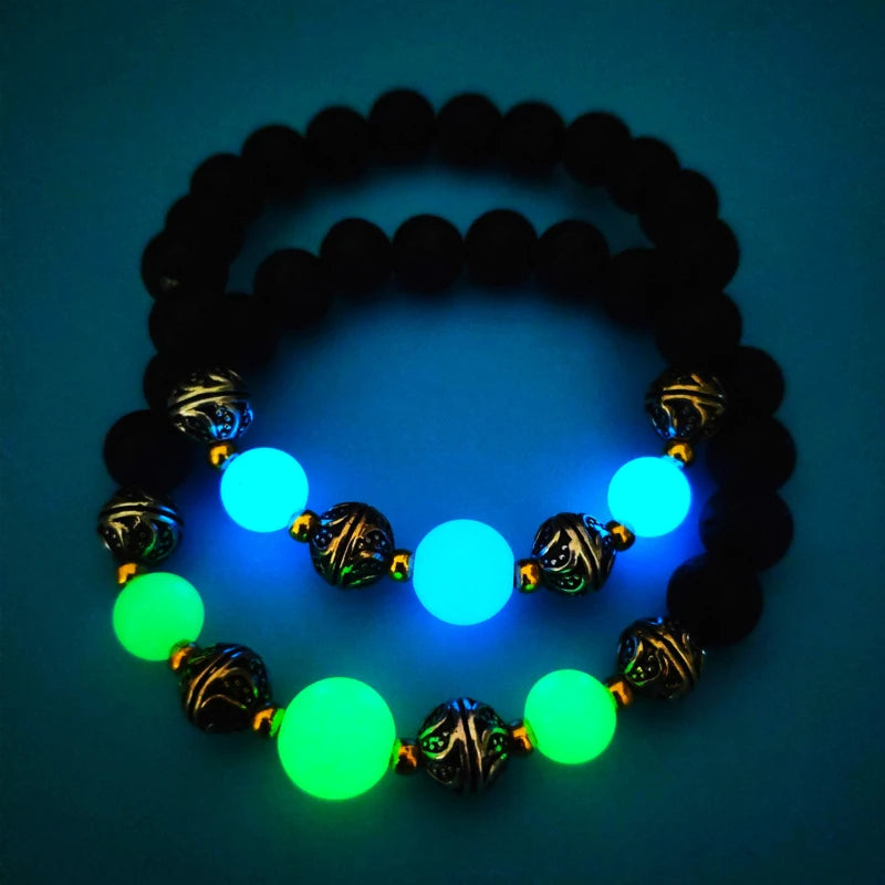 Luminous 'Glow In The Dark' Night Sky and Other Patterns Natural Volcanic Stone Bracelets SELECTION-ALOE WINGS STORE