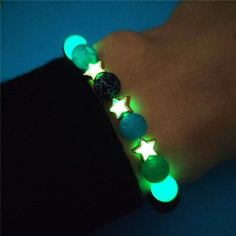 Luminous 'Glow In The Dark' Night Sky and Other Patterns Natural Volcanic Stone Bracelets SELECTION-ALOE WINGS STORE