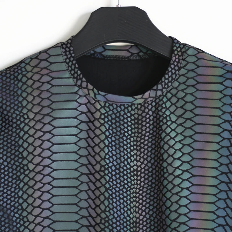 Reflective Snake Print T-Shirt – Glow-in-the-Dark Rainbow Colour Streetwear for Night Visibility