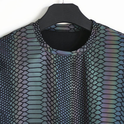 Reflective Snake Print T-Shirt – Glow-in-the-Dark Rainbow Colour Streetwear for Night Visibility
