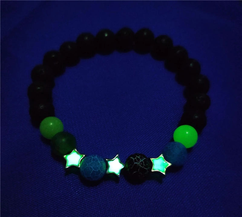 Luminous 'Glow In The Dark' Night Sky and Other Patterns Natural Volcanic Stone Bracelets SELECTION-ALOE WINGS STORE