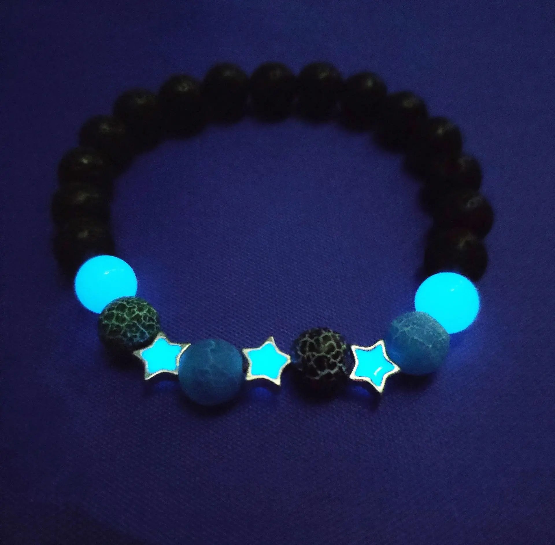 Luminous 'Glow In The Dark' Night Sky and Other Patterns Natural Volcanic Stone Bracelets SELECTION - ALOE WINGS STORE