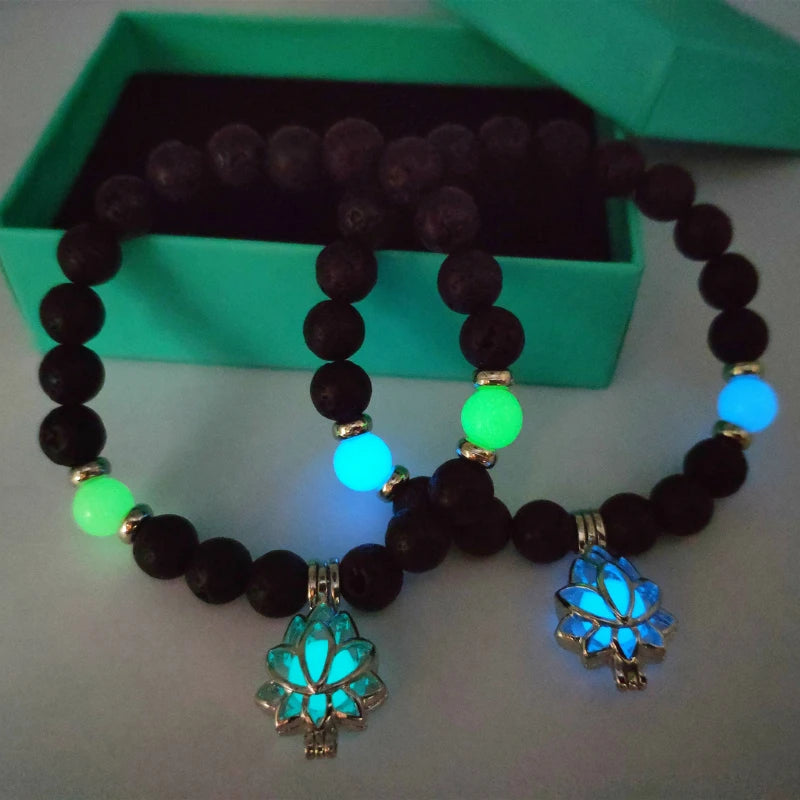 Luminous 'Glow In The Dark' Night Sky and Other Patterns Natural Volcanic Stone Bracelets SELECTION-ALOE WINGS STORE