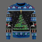 Ugly Christmas sweater with religious text and designs on a white background